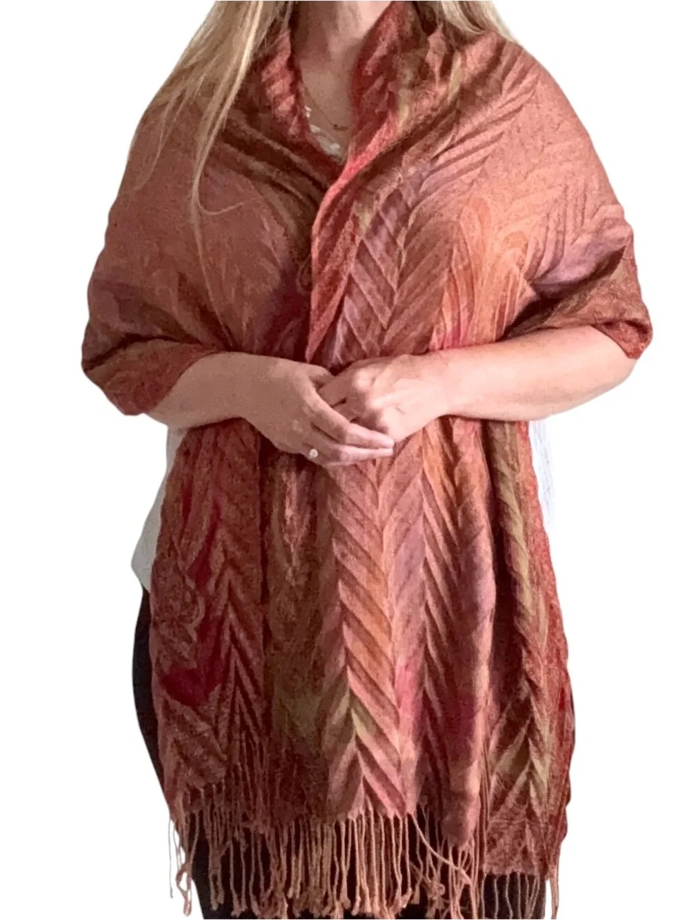 Pink Yellow Orange Shawl Scarf Fringe World Market Paisley
